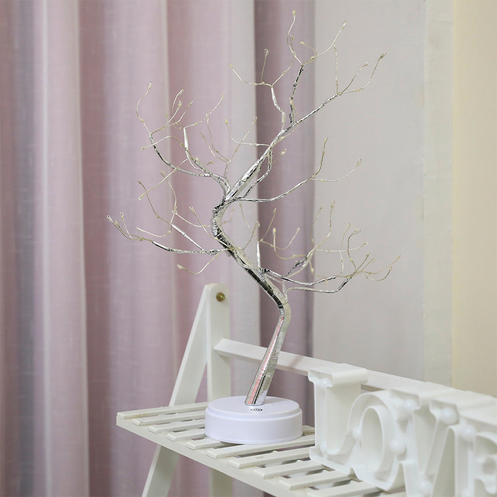 Colored starry sky LED copper wire rice tree lamp in a decorative tree-shaped design
