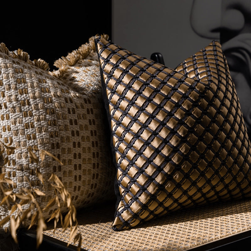 Woven throw pillows arranged on a sofa in a living room by My Store