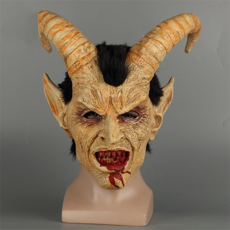Human Face Lucifer latex mask with realistic facial features and sculpted devil-inspired details