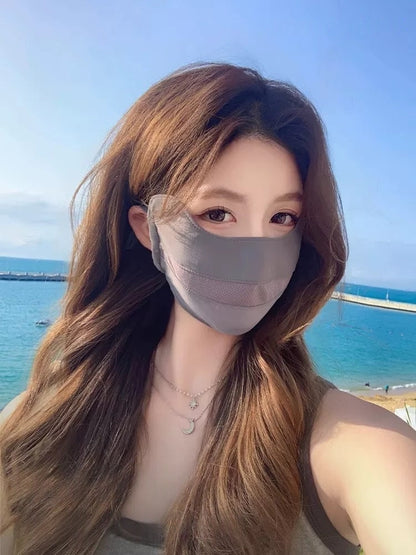 Women's sun-protective UV-protective face mask, close-up view