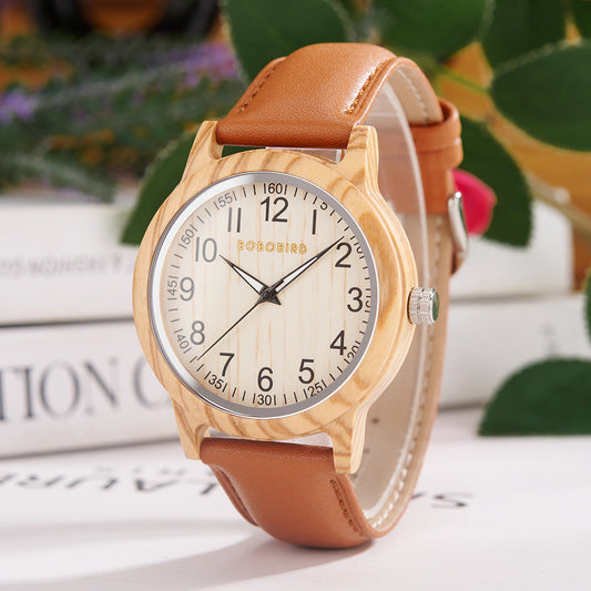 Creative and fashionable wooden couples watches with matching natural wood bands and minimalist watch faces