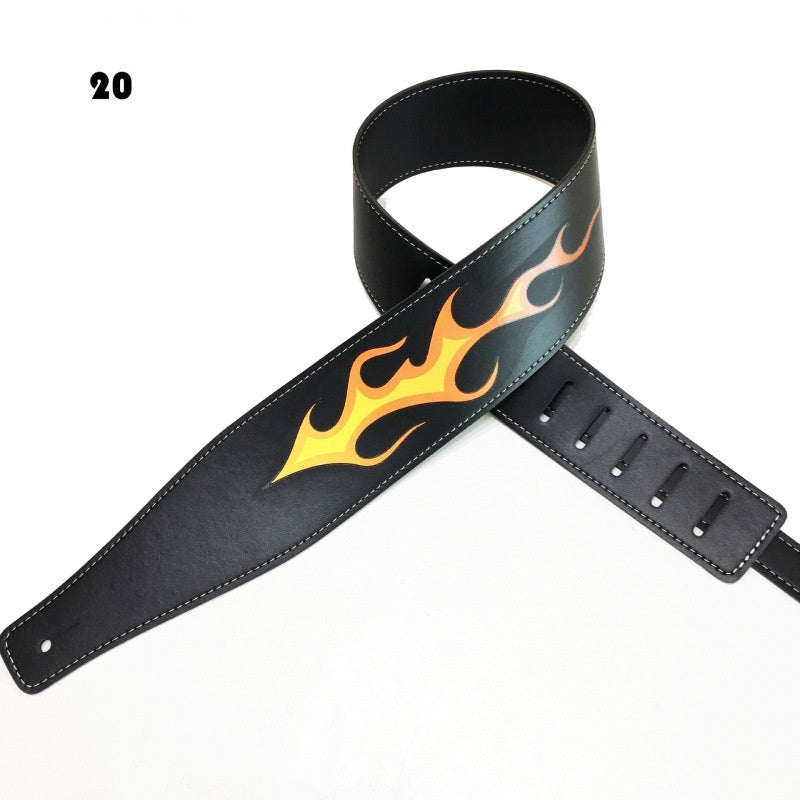 Color printing folk guitar shoulder strap musical instrument accessory displayed flat in a detailed multicolor design