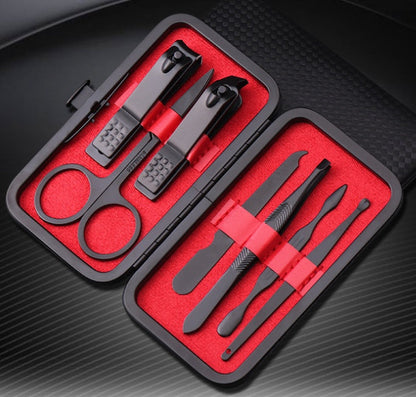 7-piece nail manicure set with nail clippers, manicure tools, knife, and eyebrow grooming tool