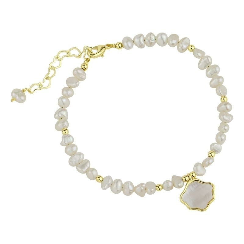 Women's freshwater shell pearl necklace and bracelet set by My Store