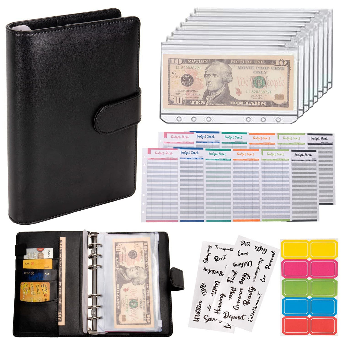 Macaron loose-leaf leather notebook with zipper wallet and bill storage bag