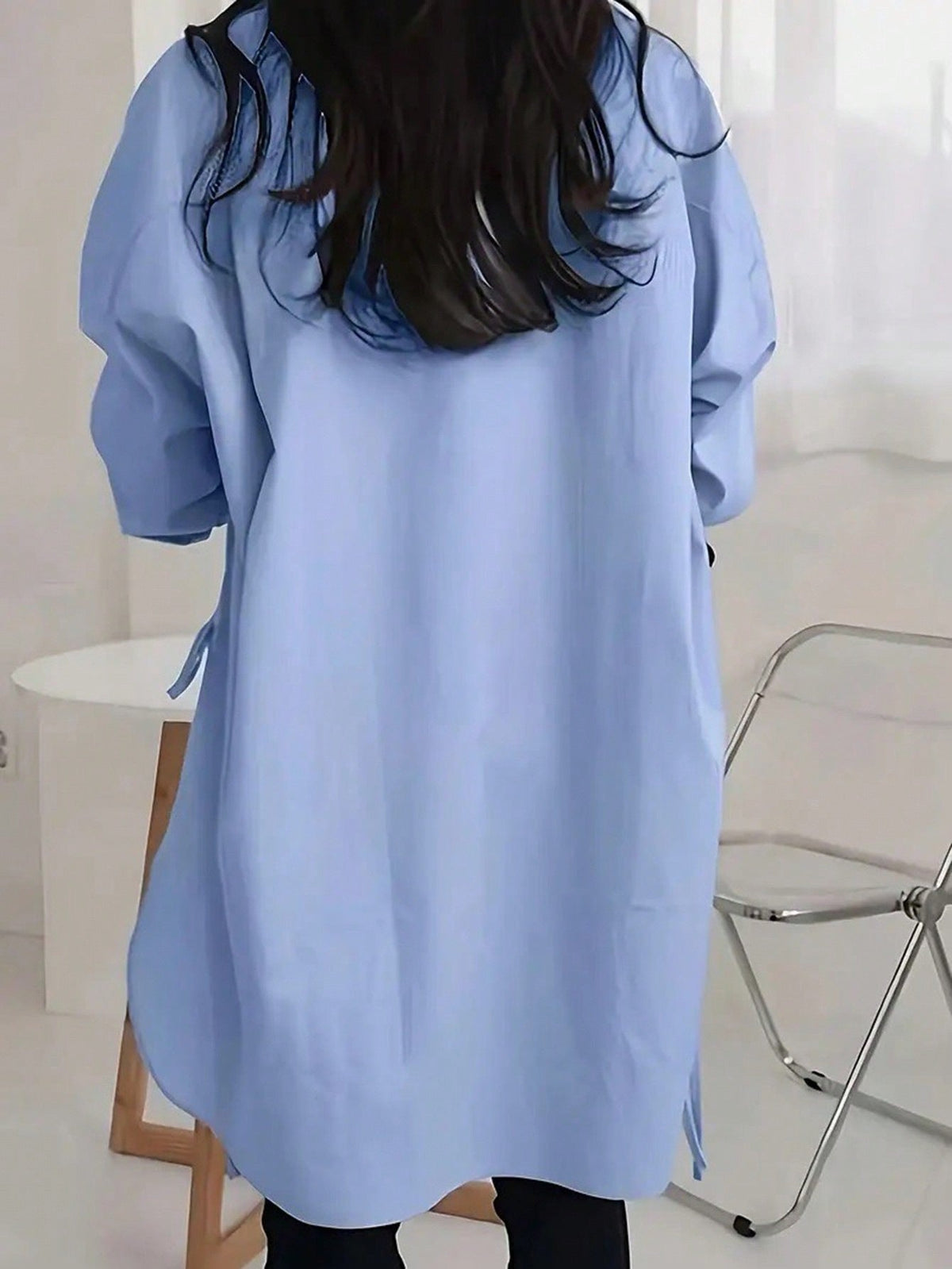 Women's solid color drop shoulder long sleeve shirt by My Store