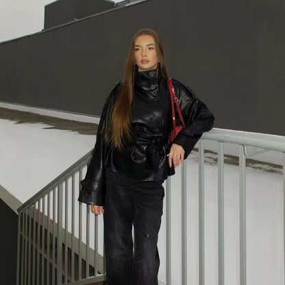 Women’s autumn/winter double-breasted leather jacket by My Store