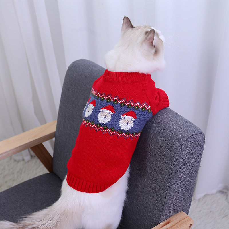Puppy dog clothes cat Christmas sweater with festive holiday design for small pets