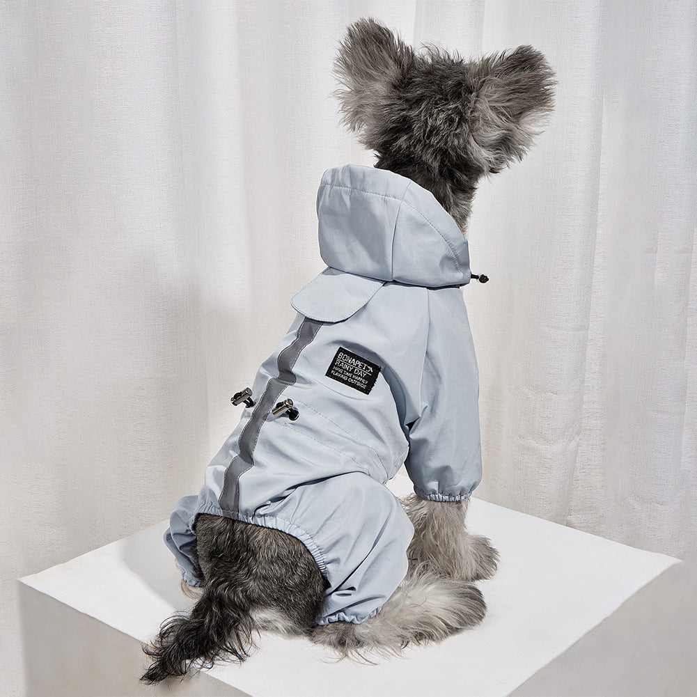 Waterproof reflective clothing for pet dogs, black raincoat with reflective trim and hood