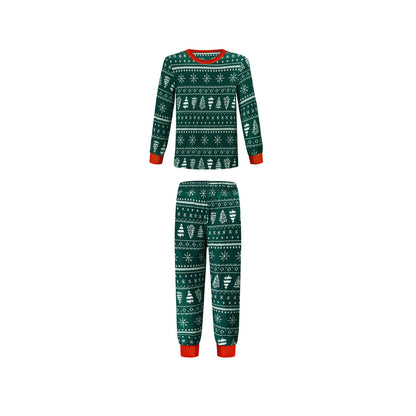 Christmas print contrast color parent-child home service suit, festive family loungewear set