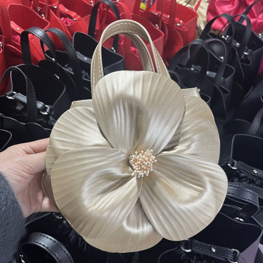 French style petal flower tote bag, one-shoulder crossbody handbag with floral design