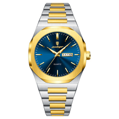 Men's waterproof luminous quartz watch with a sleek dial and glow-in-the-dark hands