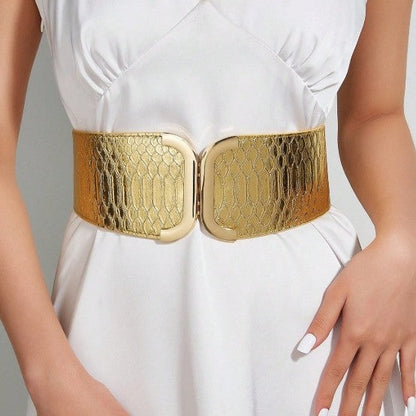 Dragon-patterned snap-fit elastic waistband for women, close-up view