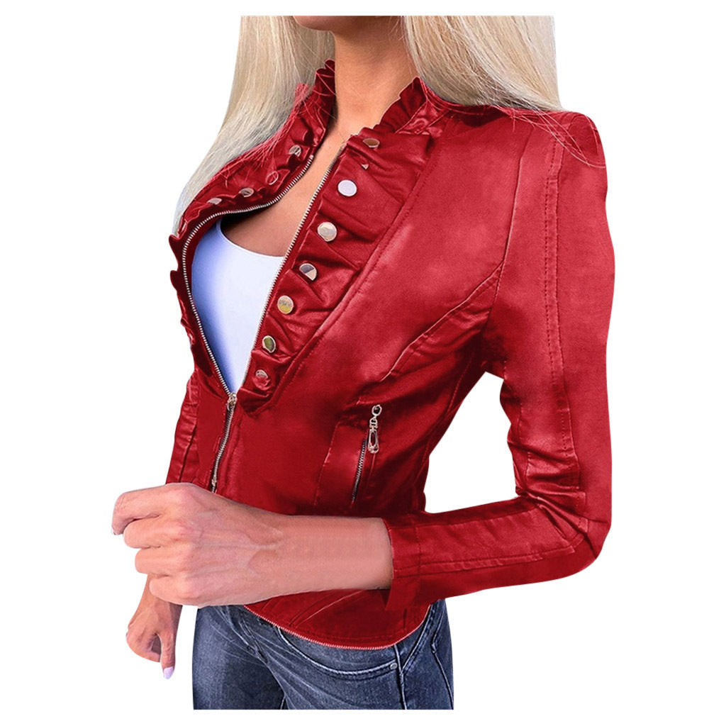 Slim winter PU motorcycle leather jacket from My Store in a sleek black design
