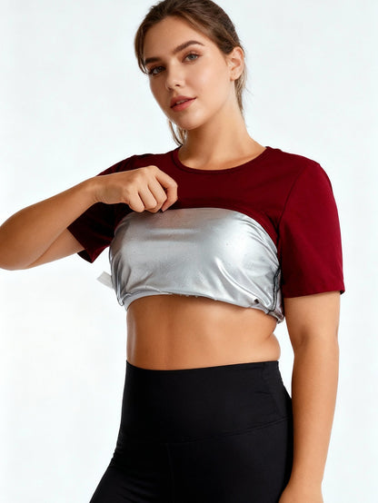 Women's short sleeve sauna shirt and compression tee waist trainer top black athletic design