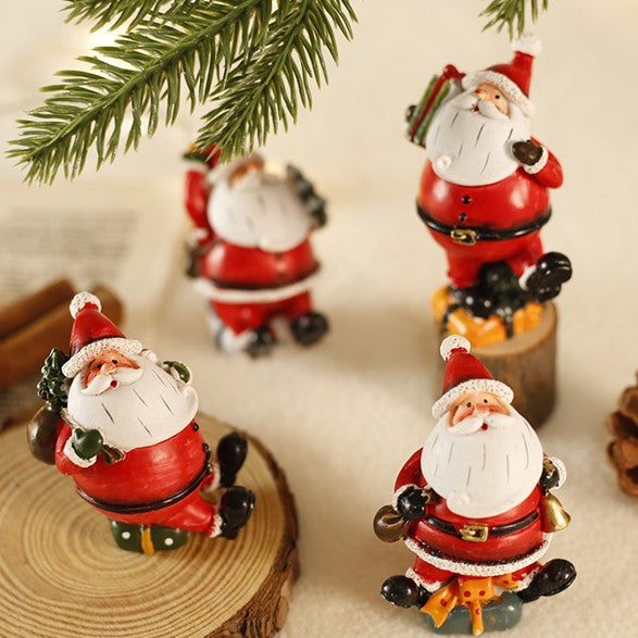 Desktop Christmas decorations and mini decorations arranged for a festive display