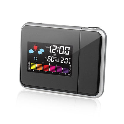 Black digital projection alarm clock with projected time display and LED screen