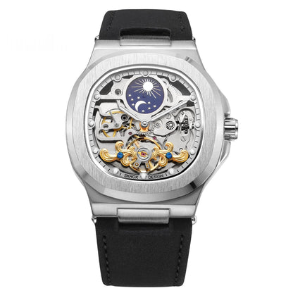 Full-automatic mechanical tourbillon hollow men's watch with visible movement and water-resistant design