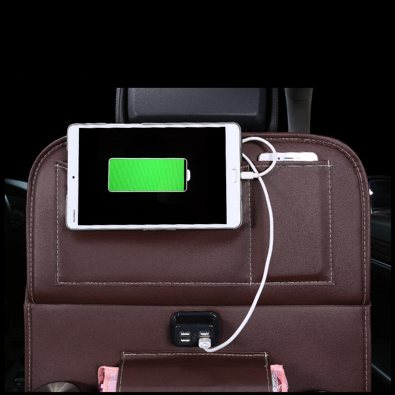 Charging car storage bag seat hanging organizer with adjustable straps for backseat car storage