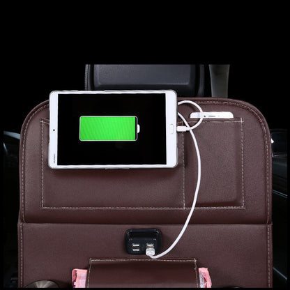 Charging car storage bag seat hanging organizer with adjustable straps for backseat car storage