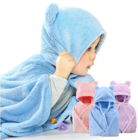 Cotton baby care hooded bath towel with soft hood and absorbent fabric