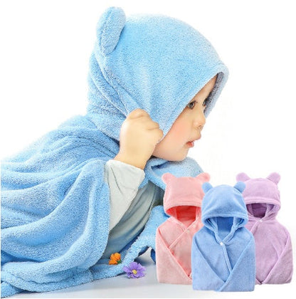 Cotton baby care hooded bath towel with soft hood and absorbent fabric