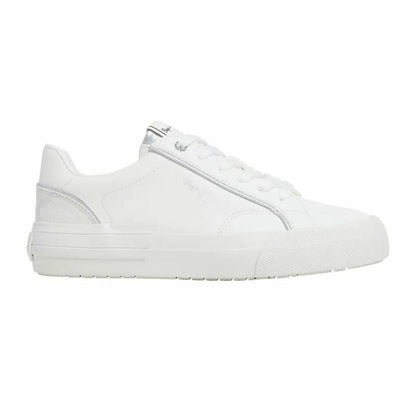 White women's casual trainers by Pepe Jeans, Allen Twin style, featuring comfortable sports shoe design and stylish casual look.