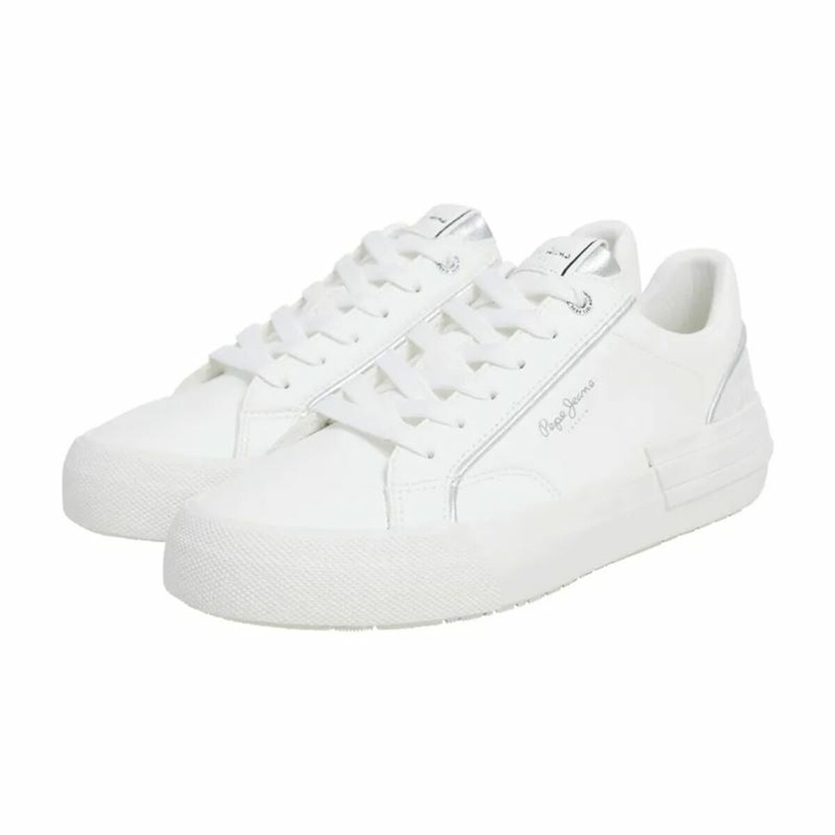 Women’s white Pepe Jeans Allen Twin casual trainers with laces, stylish sneakers for everyday wear.