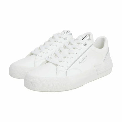 Women’s white Pepe Jeans Allen Twin casual trainers with laces, stylish sneakers for everyday wear.
