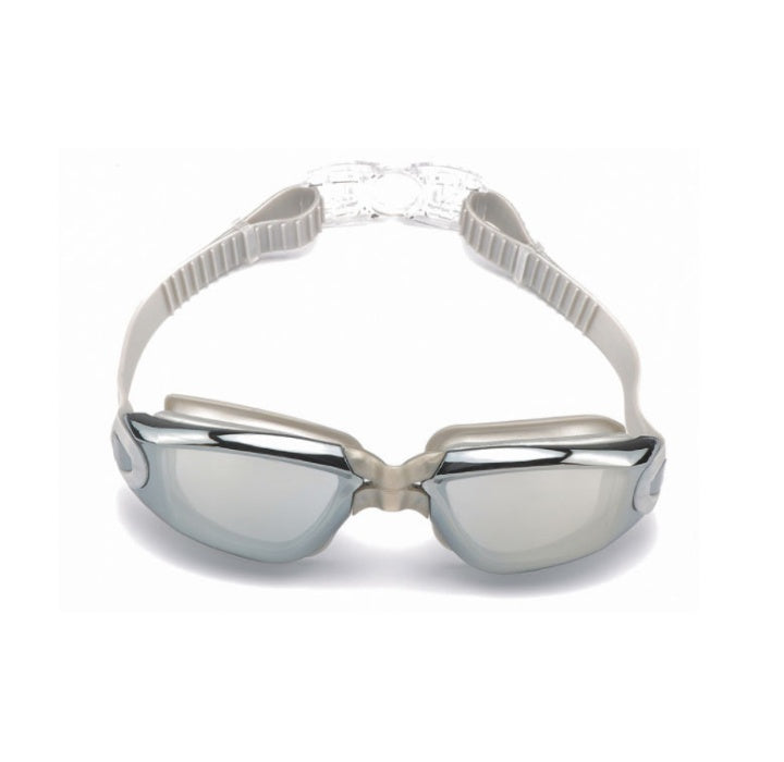 Waterproof swimming goggles with clear lenses and adjustable strap