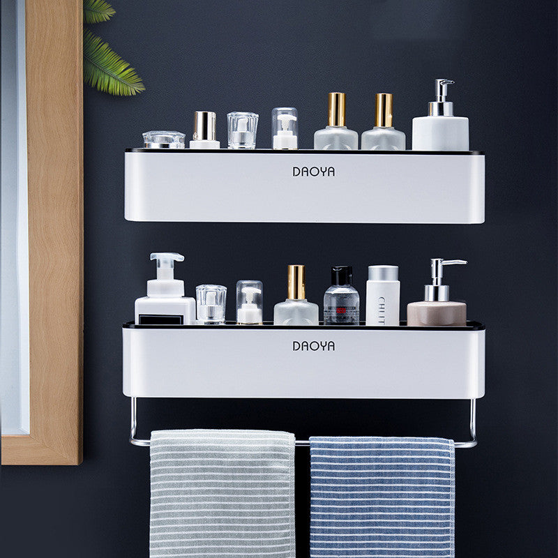 Bathroom wall shelf in a simple design, shown mounted for organized storage