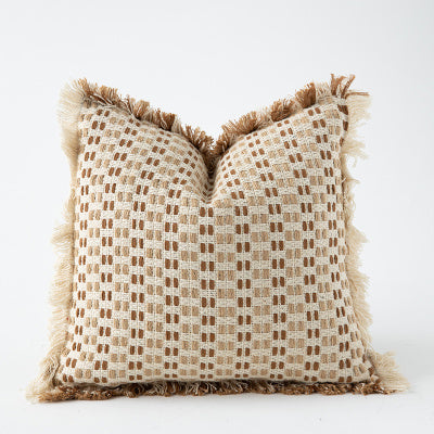 Woven throw pillows arranged on a sofa in a living room by My Store
