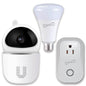 Supersonic smart home starter kit with WiFi, including HD camera, smart plug, and adjustable smart bulb for home automation.