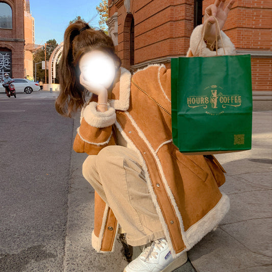 Women's fashionable retro fur coat in classic vintage style