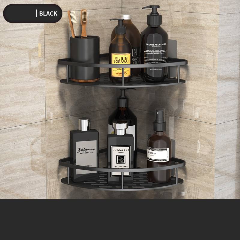 Black rectangular space aluminum bathroom wall shelf for kitchen and bathroom storage