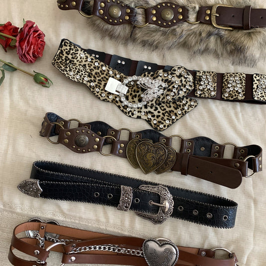 Brown women's leather wide belt with rivet detailing, My Store