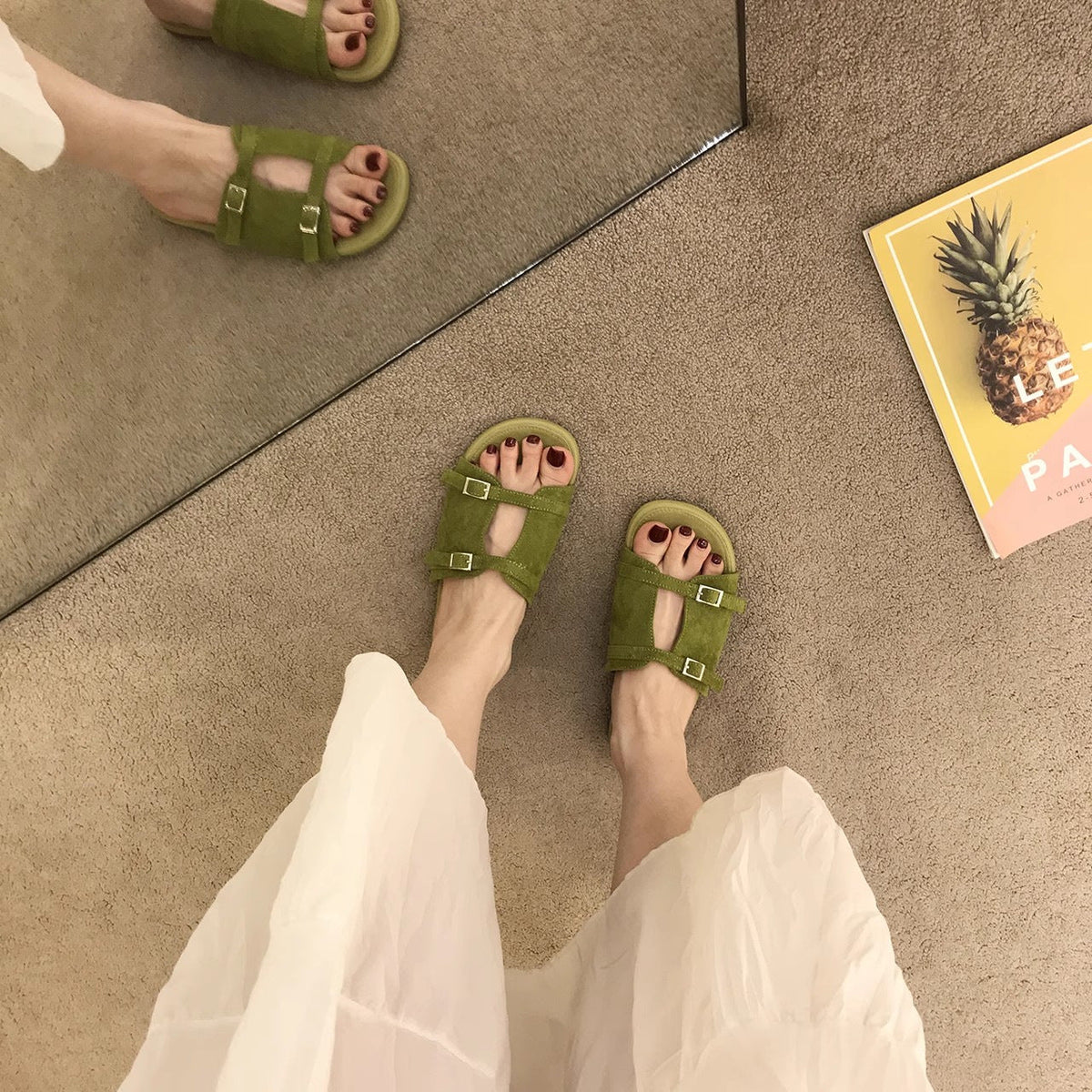 Summer outdoor retro flat-heeled sandals in a new-style design, shown from the side