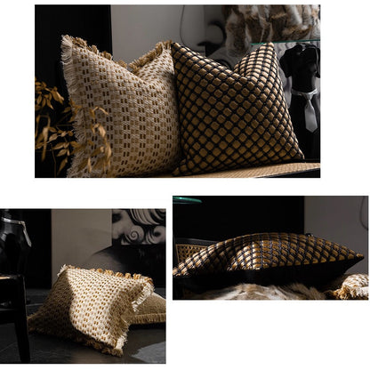 Woven throw pillows arranged on a sofa in a living room by My Store