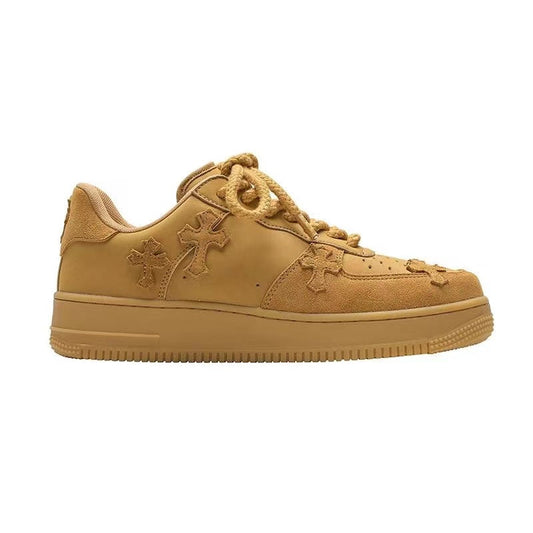Wheat retro platform sneakers for women, casual lace-up design.