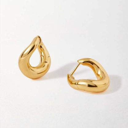 Irregular curved 18k gold plated earrings for women, sculptural hoop design