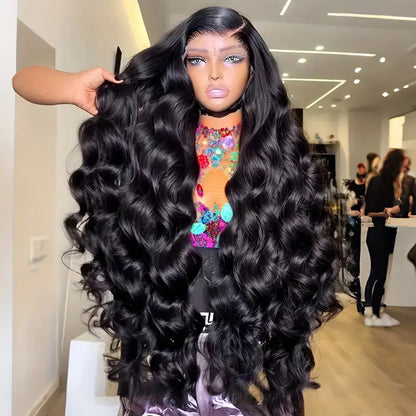 Women's mid-length front lace wig with large wave long curly hair on a mannequin head