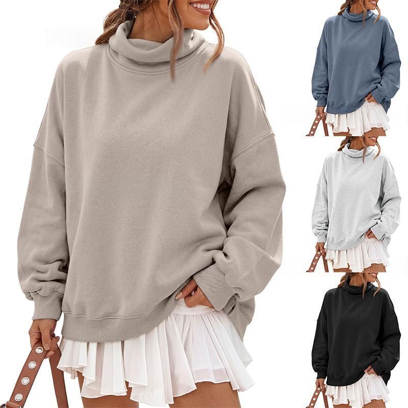Solid-color half-high-neck casual loose hoodie by My Store, featuring a relaxed fit and simple design