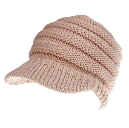 Women’s ponytail beanie, soft knitted autumn winter hat in warm black fabric