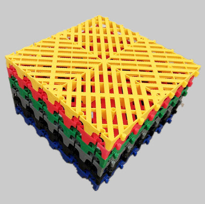 Plastic mosaic grille for car wash room installation, viewed up close
