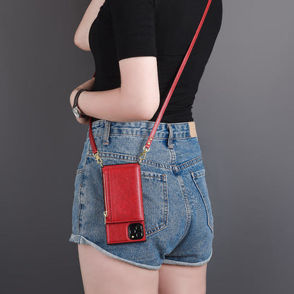 Crossbody backpack style coin card case phone case with compact zippered design and adjustable shoulder strap