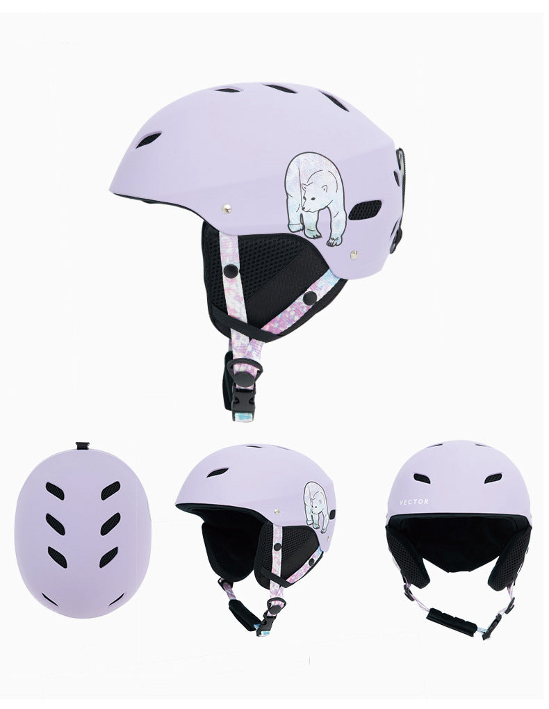 Child ski protective helmet in black and blue with adjustable fit and padded interior