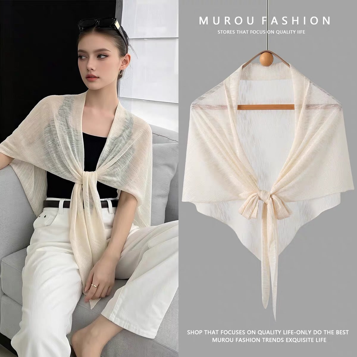 Summer sun-protective knitted scarf cheongsam shawl in a lightweight woven design