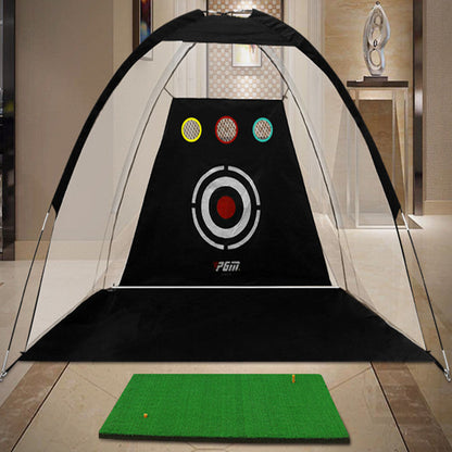 Indoor and outdoor golf practice network net setup for practicing golf swings and ball hitting