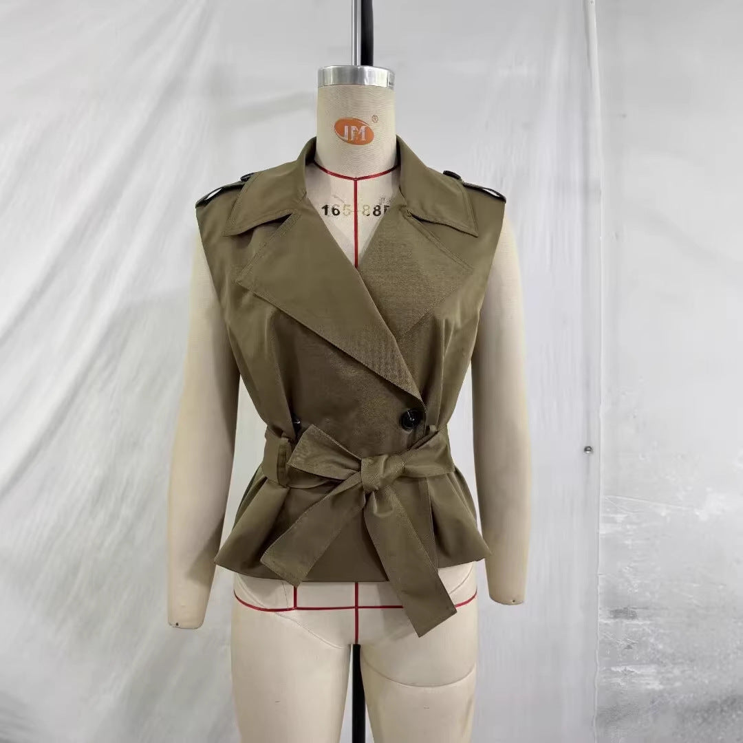 Lace-up waist-cinching slimming blazer-collar waistcoat vest in a structured design