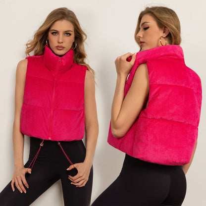 Cropped stand-collar sleeveless jacket vest by My Store
